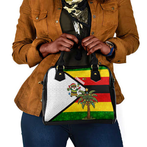 Zimbabwe Christmas Shoulder Handbag Festive Santa Palm Tree and Red Yellow Green Flag - African Pride