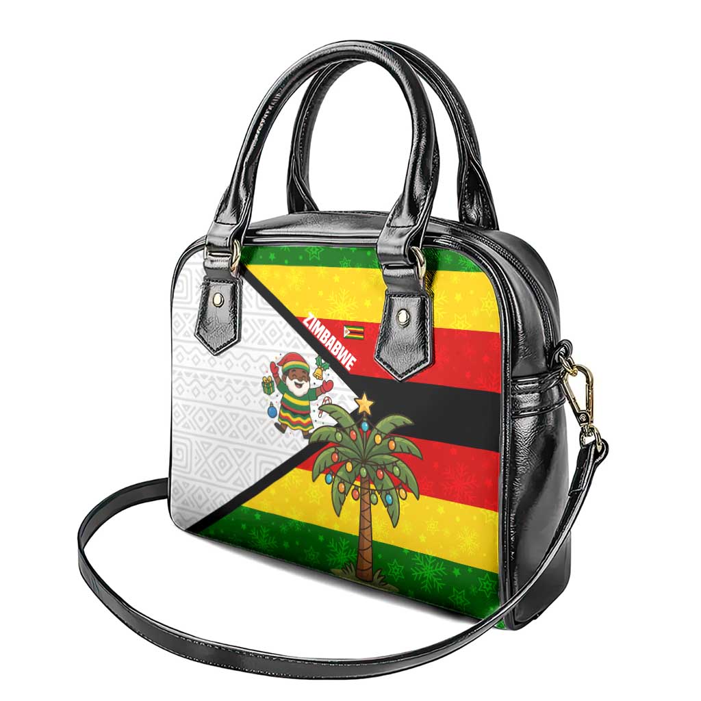 Zimbabwe Christmas Shoulder Handbag Festive Santa Palm Tree and Red Yellow Green Flag - African Pride
