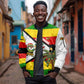 Zimbabwe Christmas Sleeve Zip Bomber Jacket Festive Santa Palm Tree and Red Yellow Green Flag - African Pride