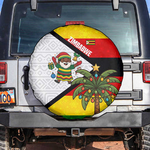 Zimbabwe Christmas Spare Tire Cover Festive Santa Palm Tree and Red Yellow Green Flag - African Pride