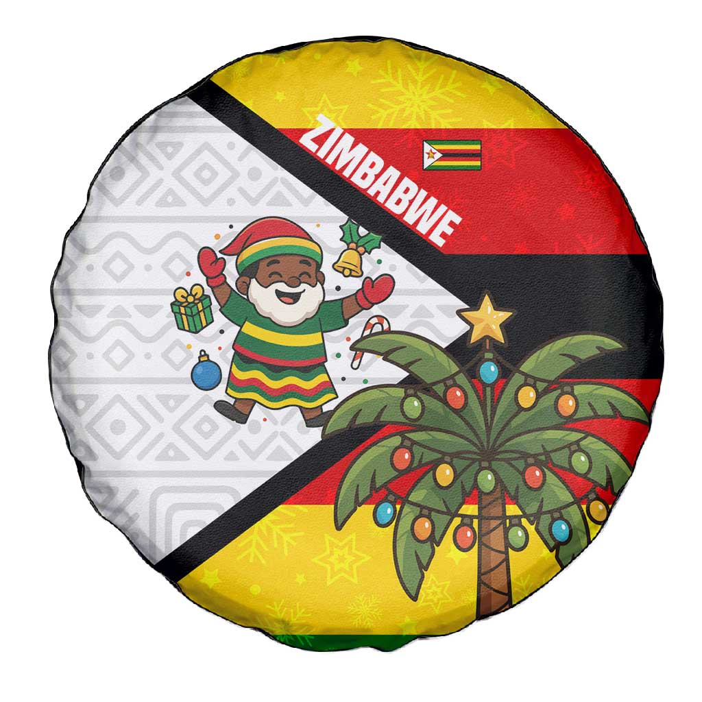 Zimbabwe Christmas Spare Tire Cover Festive Santa Palm Tree and Red Yellow Green Flag - African Pride