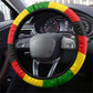 Zimbabwe Christmas Steering Wheel Cover Festive Santa Palm Tree and Red Yellow Green Flag - African Pride