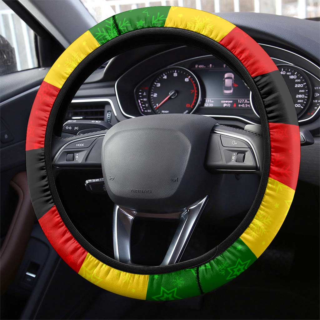 Zimbabwe Christmas Steering Wheel Cover Festive Santa Palm Tree and Red Yellow Green Flag - African Pride