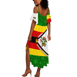 Zimbabwe Christmas Summer Maxi Dress Festive Santa Palm Tree and Red Yellow Green Flag - African Pride