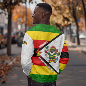 Zimbabwe Christmas Sweatshirt Festive Santa Palm Tree and Red Yellow Green Flag - African Pride
