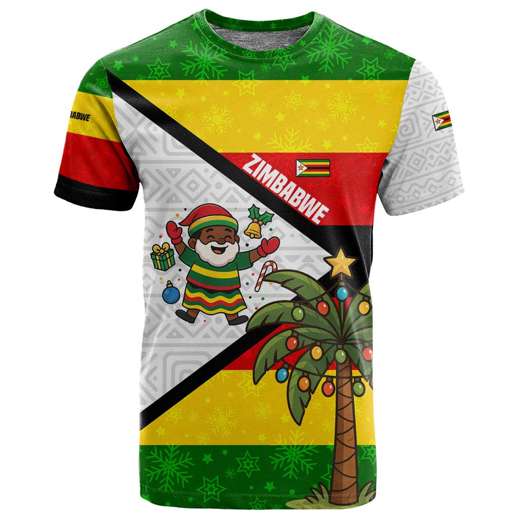Zimbabwe Christmas T shirt Festive Santa Palm Tree and Red Yellow Green Flag - African Pride