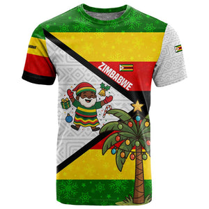 Zimbabwe Christmas T shirt Festive Santa Palm Tree and Red Yellow Green Flag - African Pride