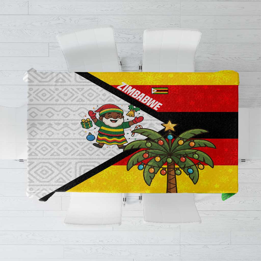 Zimbabwe Christmas Tablecloth Festive Santa Palm Tree and Red Yellow Green Flag - African Pride