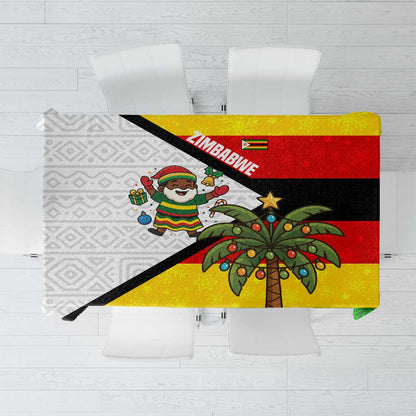 Zimbabwe Christmas Tablecloth Festive Santa Palm Tree and Red Yellow Green Flag - African Pride