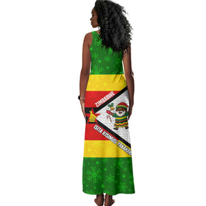 Zimbabwe Christmas Tank Maxi Dress Festive Santa Palm Tree and Red Yellow Green Flag - African Pride