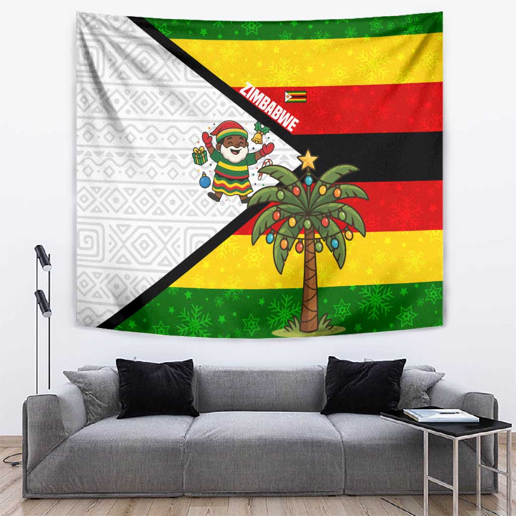 Zimbabwe Christmas Tapestry Festive Santa Palm Tree and Red Yellow Green Flag - African Pride