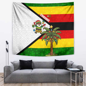 Zimbabwe Christmas Tapestry Festive Santa Palm Tree and Red Yellow Green Flag - African Pride