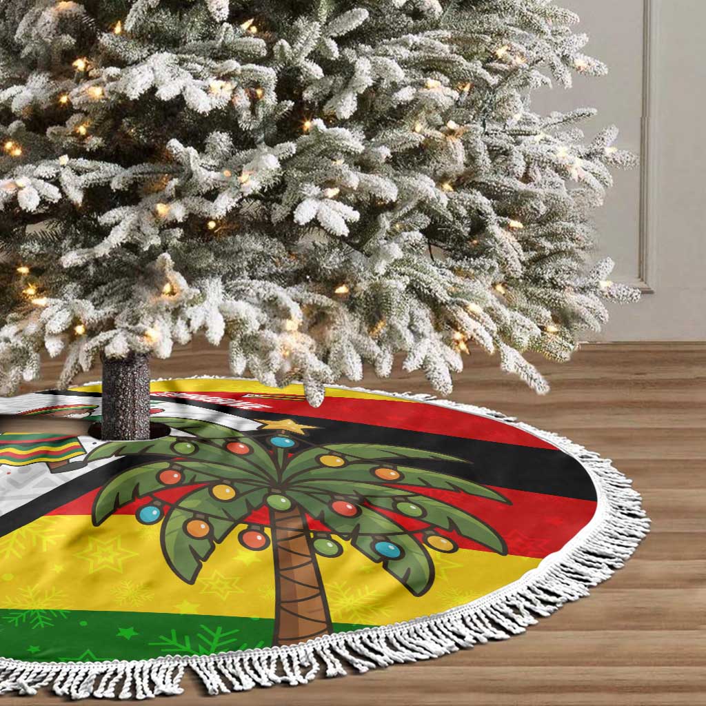 Zimbabwe Christmas Tree Skirt Festive Santa Palm Tree and Red Yellow Green Flag - African Pride