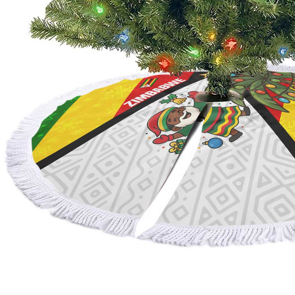Zimbabwe Christmas Tree Skirt Festive Santa Palm Tree and Red Yellow Green Flag - African Pride
