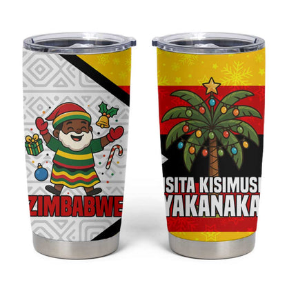 Zimbabwe Christmas Tumbler Cup Festive Santa Palm Tree and Red Yellow Green Flag - African Pride