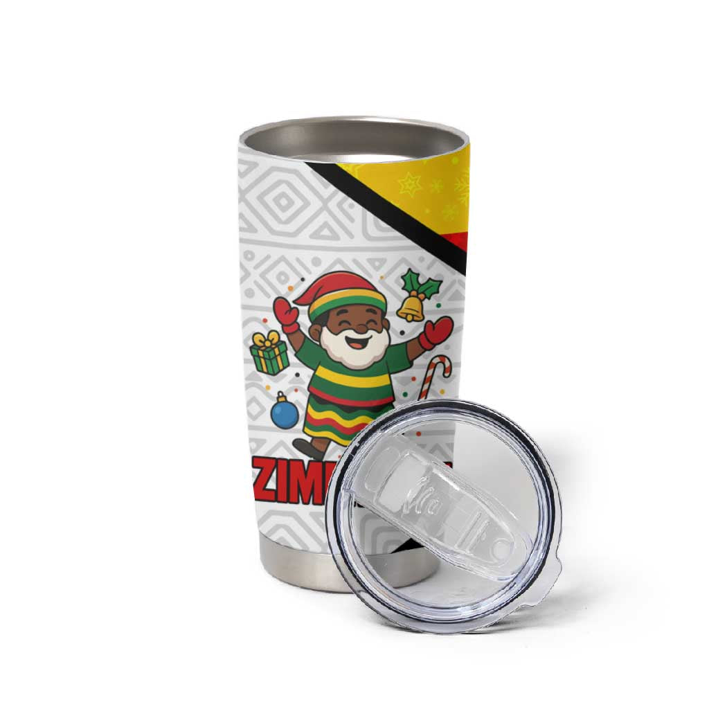 Zimbabwe Christmas Tumbler Cup Festive Santa Palm Tree and Red Yellow Green Flag - African Pride