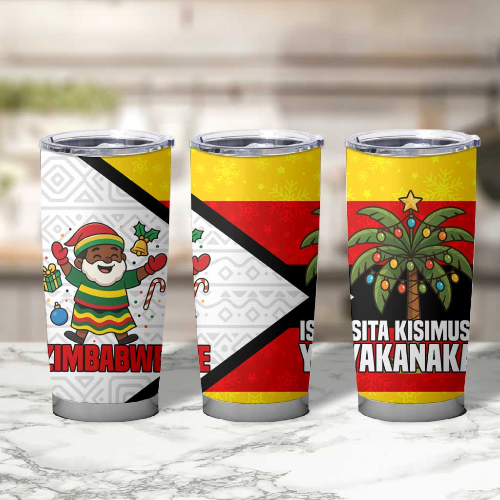 Zimbabwe Christmas Tumbler Cup Festive Santa Palm Tree and Red Yellow Green Flag - African Pride