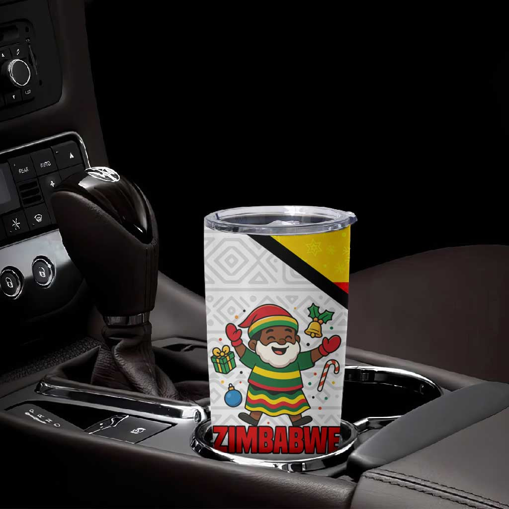 Zimbabwe Christmas Tumbler Cup Festive Santa Palm Tree and Red Yellow Green Flag - African Pride