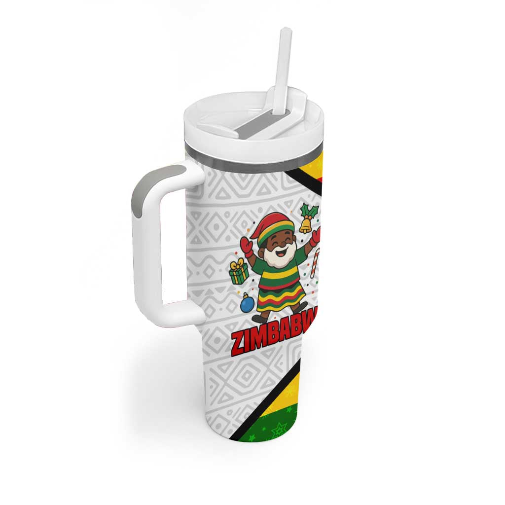 Zimbabwe Christmas Tumbler With Handle Festive Santa Palm Tree and Red Yellow Green Flag - African Pride