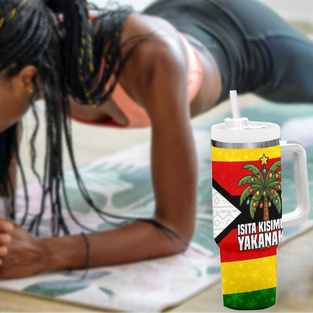 Zimbabwe Christmas Tumbler With Handle Festive Santa Palm Tree and Red Yellow Green Flag - African Pride