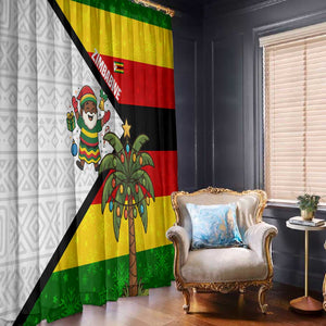 Zimbabwe Christmas Window Curtain Festive Santa Palm Tree and Red Yellow Green Flag - African Pride