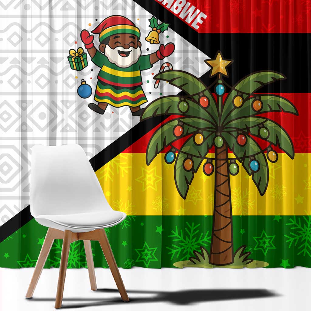 Zimbabwe Christmas Window Curtain Festive Santa Palm Tree and Red Yellow Green Flag - African Pride