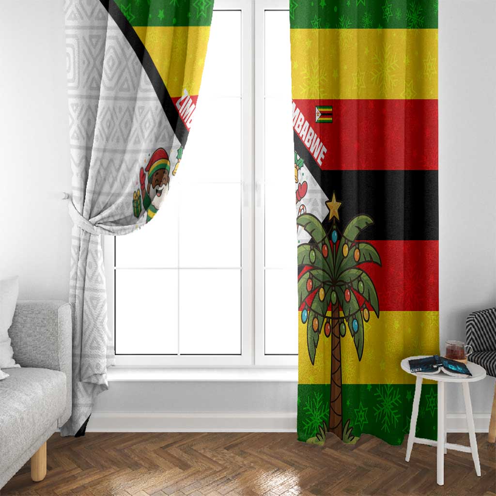 Zimbabwe Christmas Window Curtain Festive Santa Palm Tree and Red Yellow Green Flag - African Pride