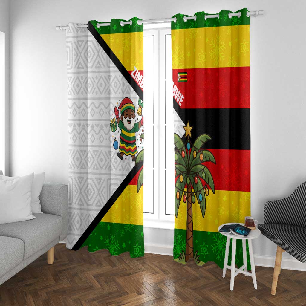 Zimbabwe Christmas Window Curtain Festive Santa Palm Tree and Red Yellow Green Flag - African Pride