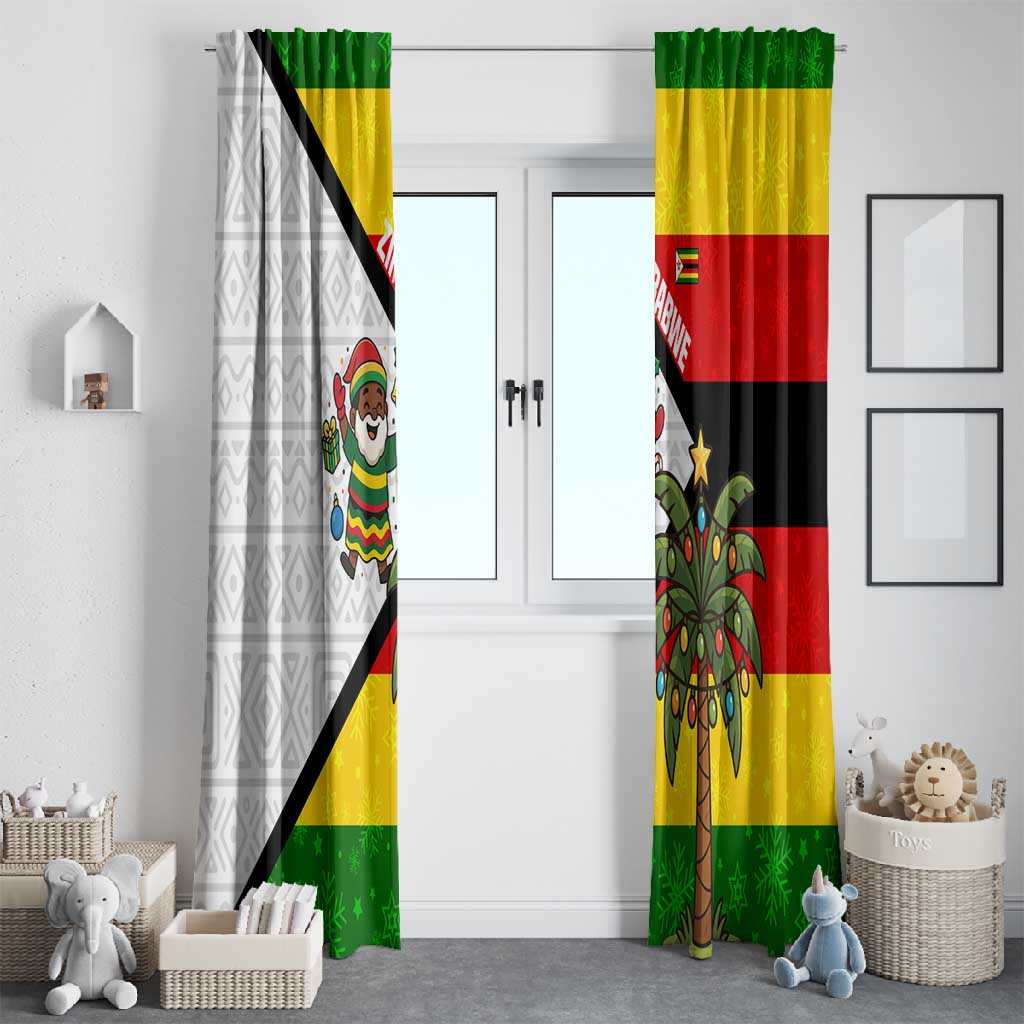 Zimbabwe Christmas Window Curtain Festive Santa Palm Tree and Red Yellow Green Flag - African Pride