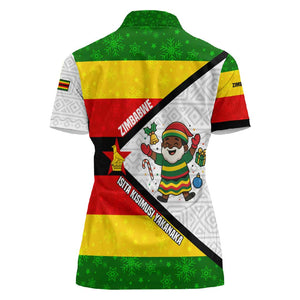 Zimbabwe Christmas Women Polo Shirt Festive Santa Palm Tree and Red Yellow Green Flag - African Pride