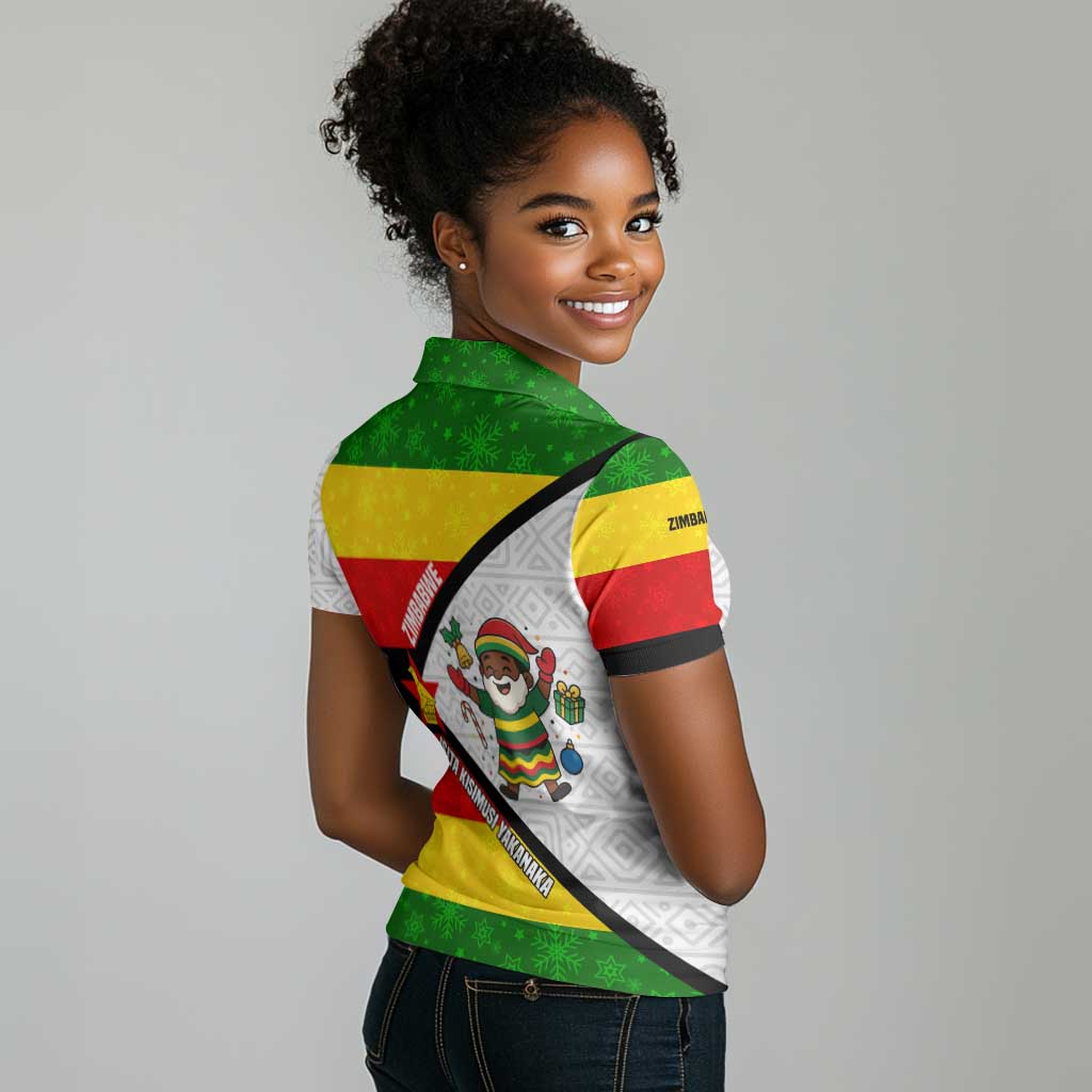 Zimbabwe Christmas Women Polo Shirt Festive Santa Palm Tree and Red Yellow Green Flag - African Pride