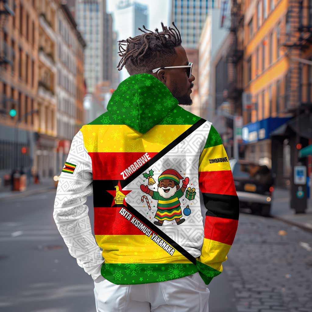Zimbabwe Christmas Zip Hoodie Festive Santa Palm Tree and Red Yellow Green Flag - African Pride