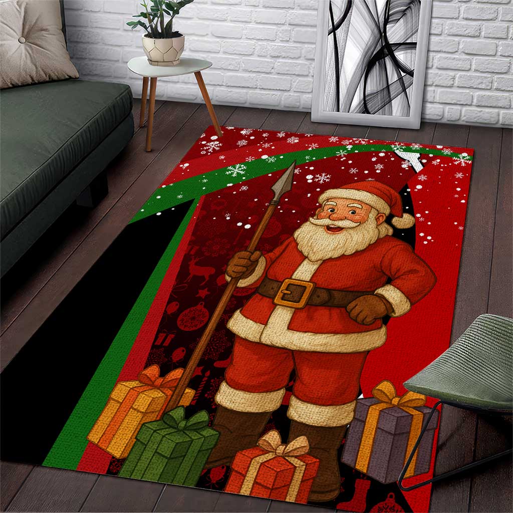 Kenya Christmas Area Rug Santa Claus Spear and Red Green Harambee Crest - African Pride