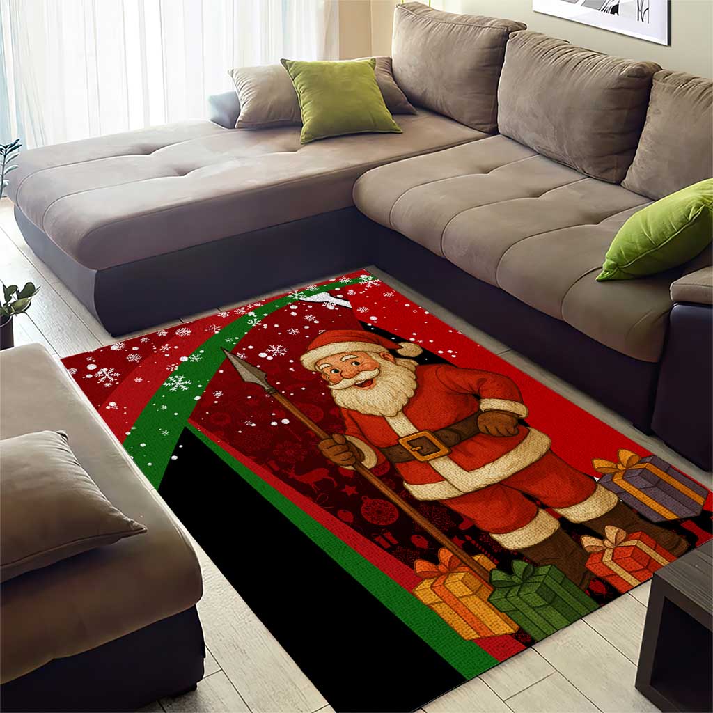 Kenya Christmas Area Rug Santa Claus Spear and Red Green Harambee Crest - African Pride