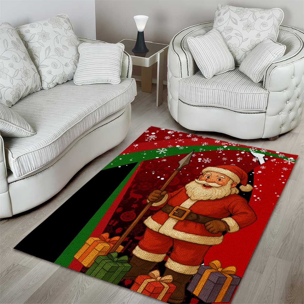 Kenya Christmas Area Rug Santa Claus Spear and Red Green Harambee Crest - African Pride