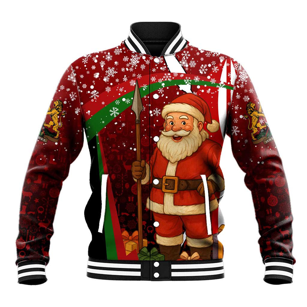 Kenya Christmas Baseball Jacket Santa Claus Spear and Red Green Harambee Crest - African Pride