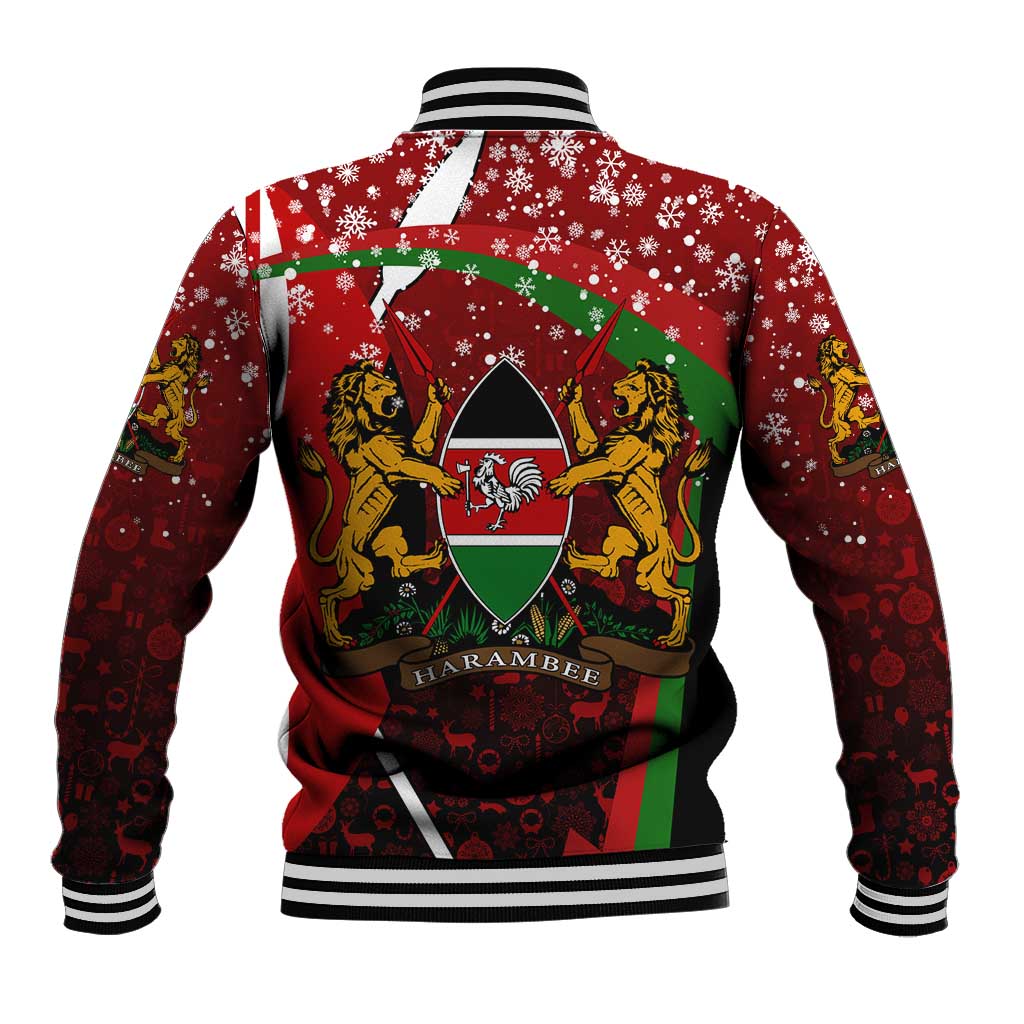 Kenya Christmas Baseball Jacket Santa Claus Spear and Red Green Harambee Crest - African Pride