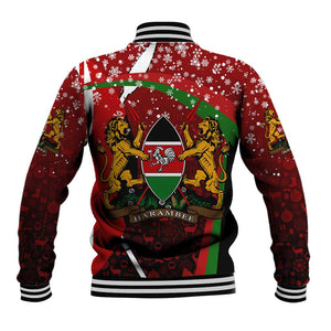 Kenya Christmas Baseball Jacket Santa Claus Spear and Red Green Harambee Crest - African Pride