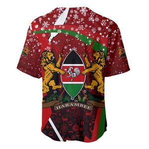Kenya Christmas Baseball Jersey Santa Claus Spear and Red Green Harambee Crest - African Pride