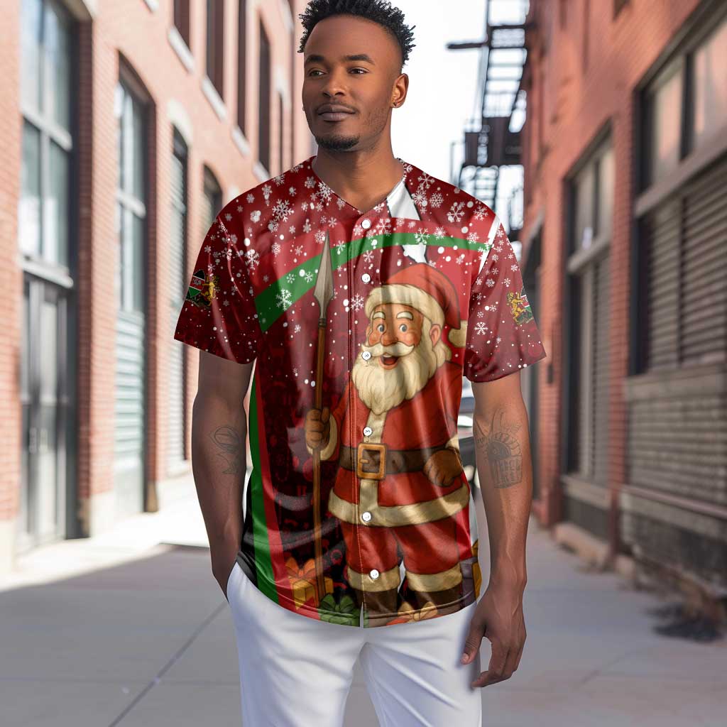 Kenya Christmas Baseball Jersey Santa Claus Spear and Red Green Harambee Crest - African Pride