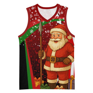 Kenya Christmas Basketball Jersey Santa Claus Spear and Red Green Harambee Crest - African Pride