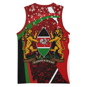 Kenya Christmas Basketball Jersey Santa Claus Spear and Red Green Harambee Crest - African Pride