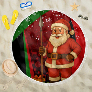 Kenya Christmas Beach Blanket Santa Claus Spear and Red Green Harambee Crest - African Pride