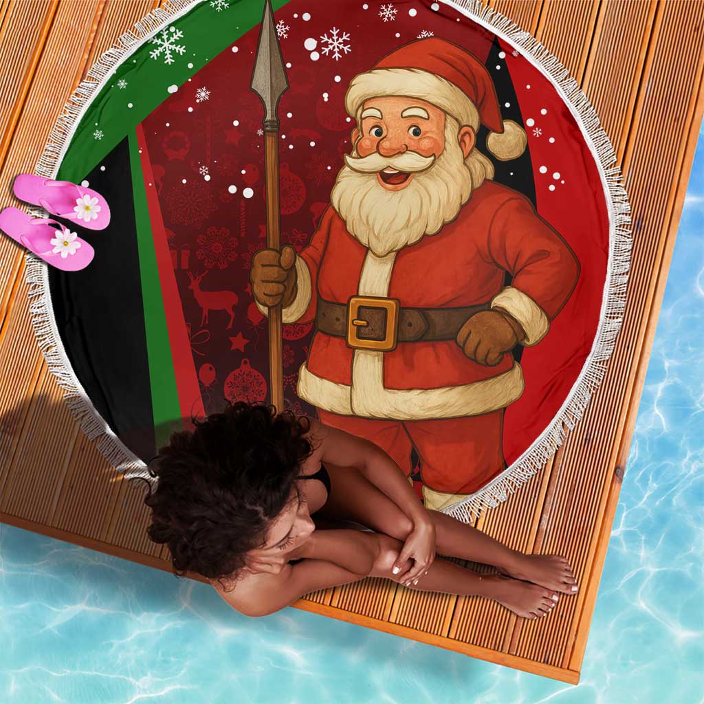Kenya Christmas Beach Blanket Santa Claus Spear and Red Green Harambee Crest - African Pride