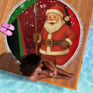 Kenya Christmas Beach Blanket Santa Claus Spear and Red Green Harambee Crest - African Pride