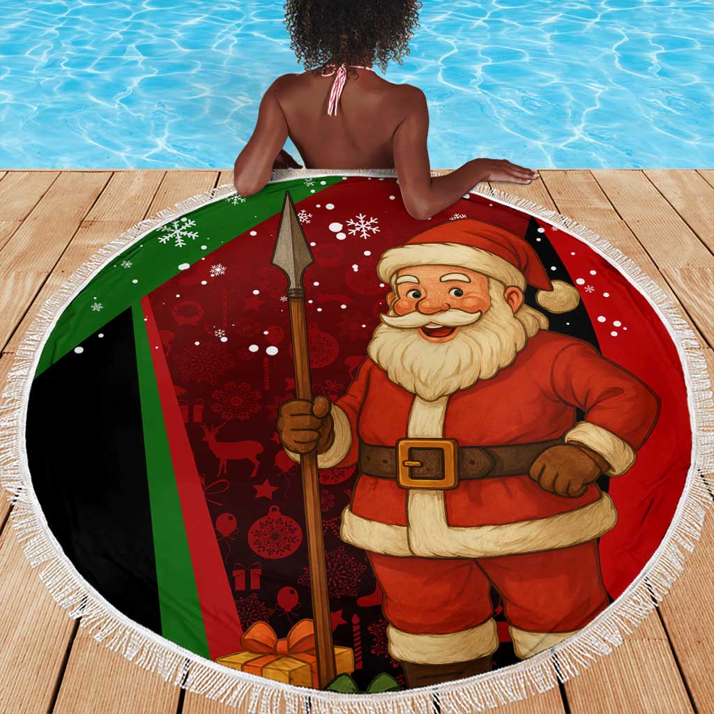 Kenya Christmas Beach Blanket Santa Claus Spear and Red Green Harambee Crest - African Pride