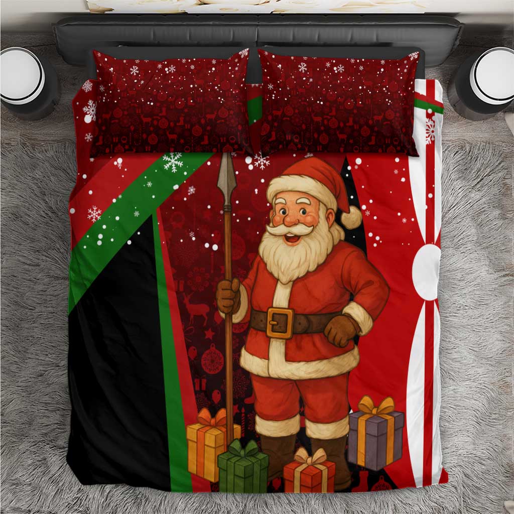 Kenya Christmas Bedding Set Santa Claus Spear and Red Green Harambee Crest - African Pride