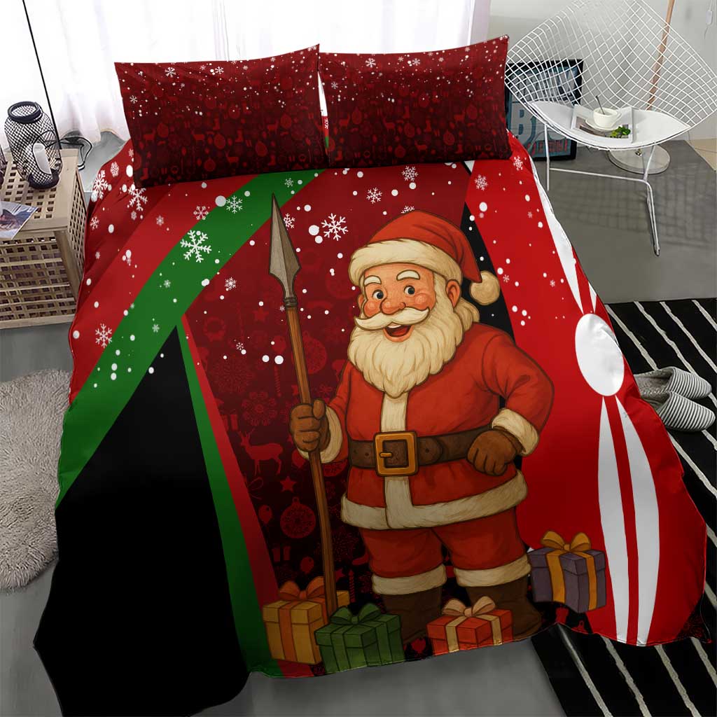 Kenya Christmas Bedding Set Santa Claus Spear and Red Green Harambee Crest - African Pride