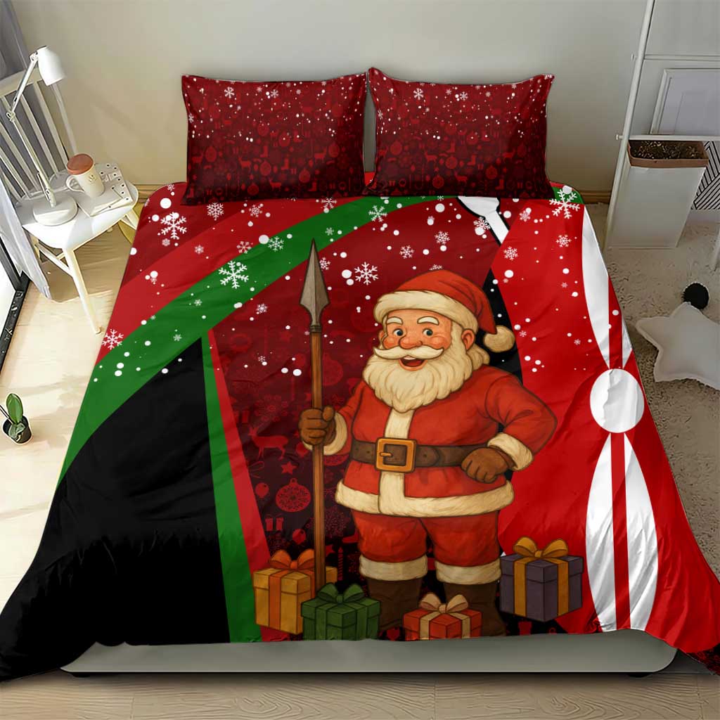 Kenya Christmas Bedding Set Santa Claus Spear and Red Green Harambee Crest - African Pride