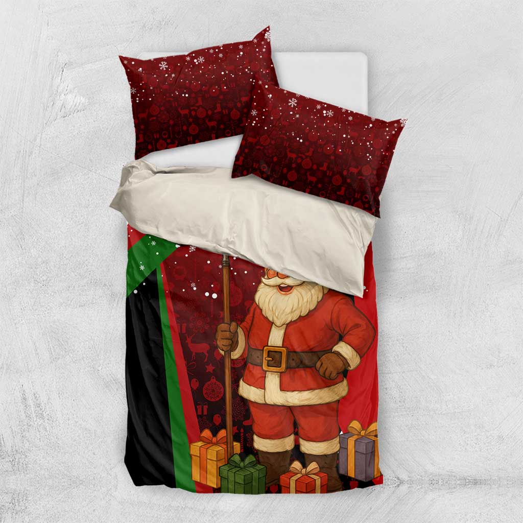 Kenya Christmas Bedding Set Santa Claus Spear and Red Green Harambee Crest - African Pride
